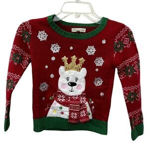 Margaux & Lexi Girls Bear Holiday Long Sleeve Sweater XL/6X NWOT